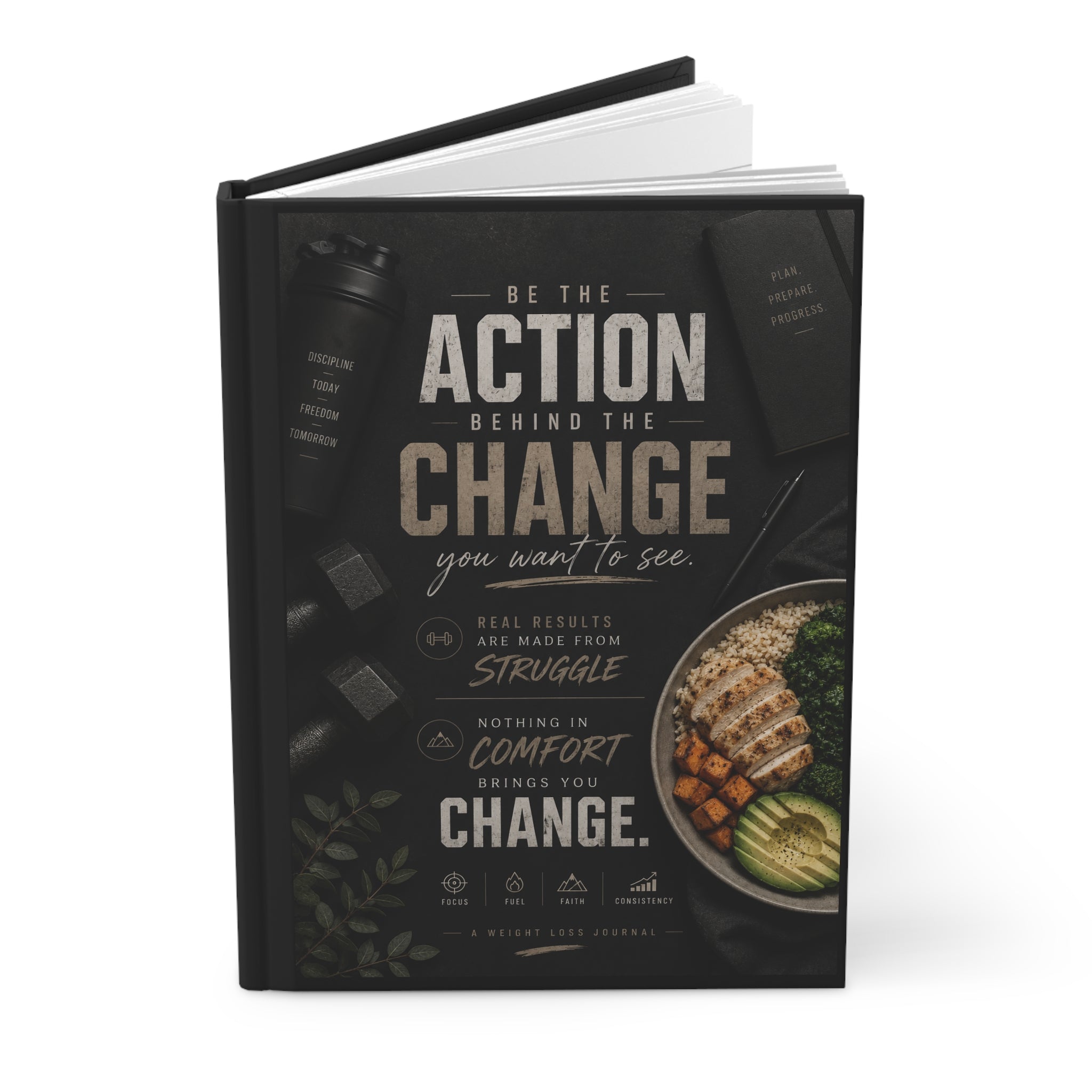 Motivational Hardcover Journal — “Be the Action Behind the Change you want to see” Productivity Notebook