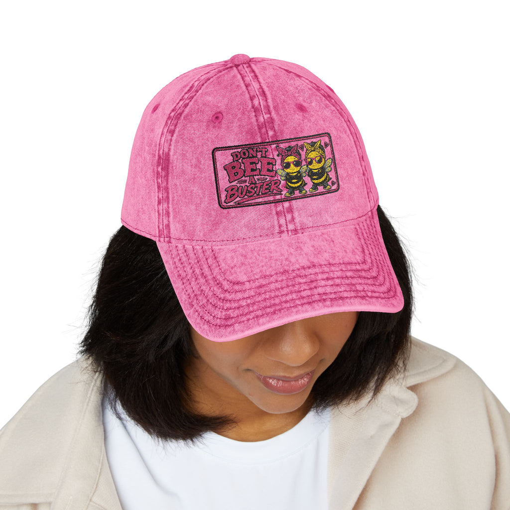 Vintage Embroidered 'DONT Bee Busters DUO' Cap – Washed Black Retro Trucker Hat