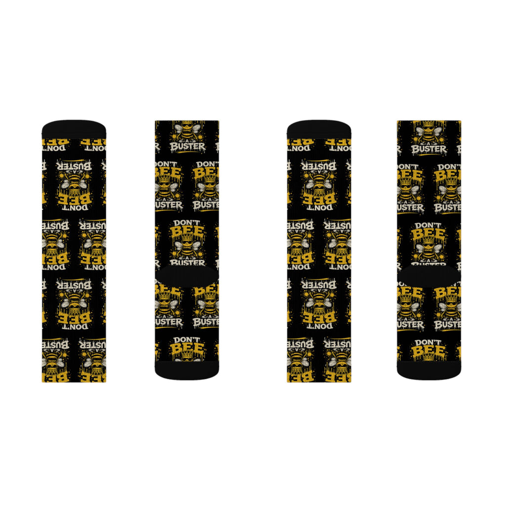 Don't Be a Bee Buster Socks — Novelty Sublimation Crew Socks with Bee Rescue Design