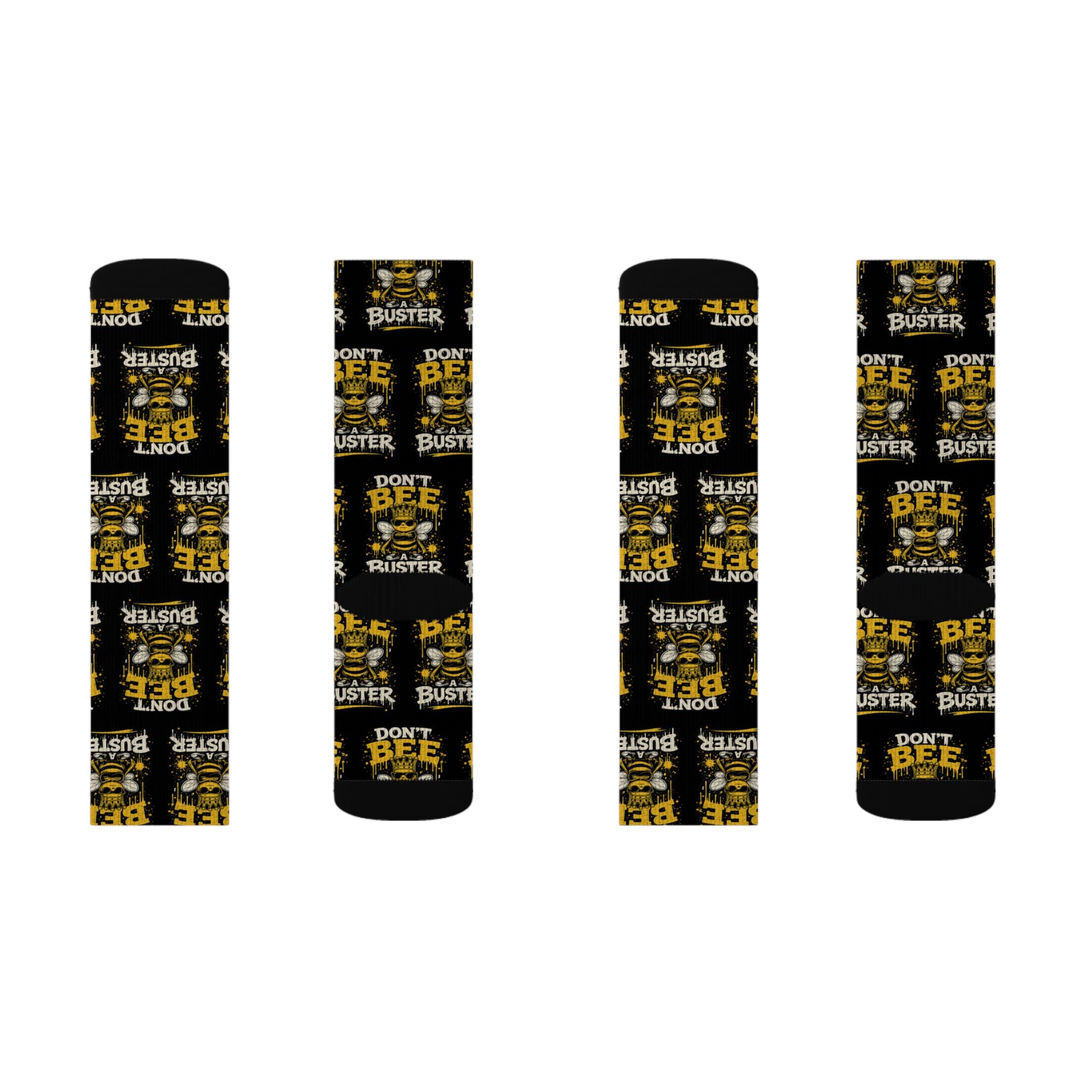 Don't Be a Bee Buster Socks — Novelty Sublimation Crew Socks with Bee Rescue Design