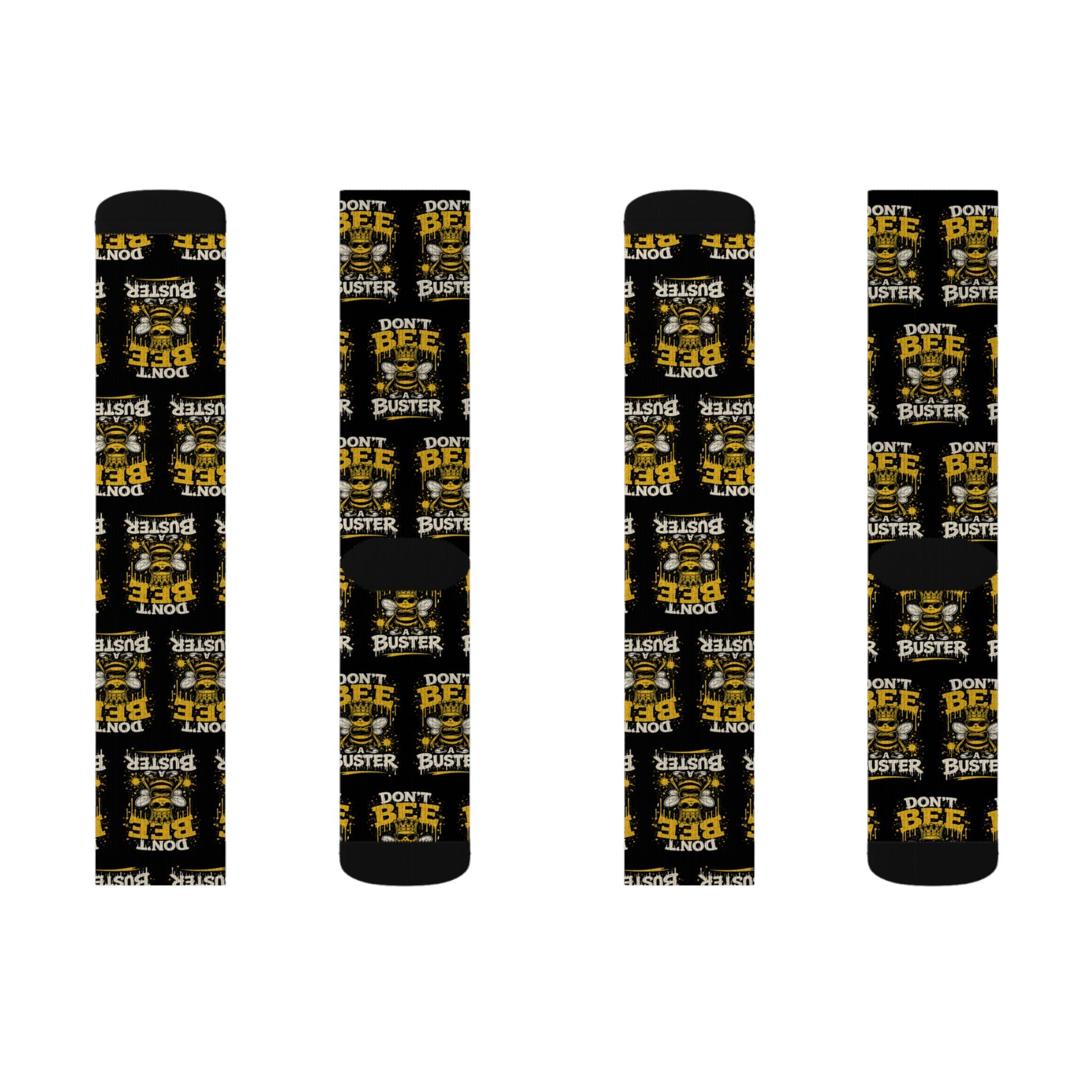 Don't Be a Bee Buster Socks — Novelty Sublimation Crew Socks with Bee Rescue Design
