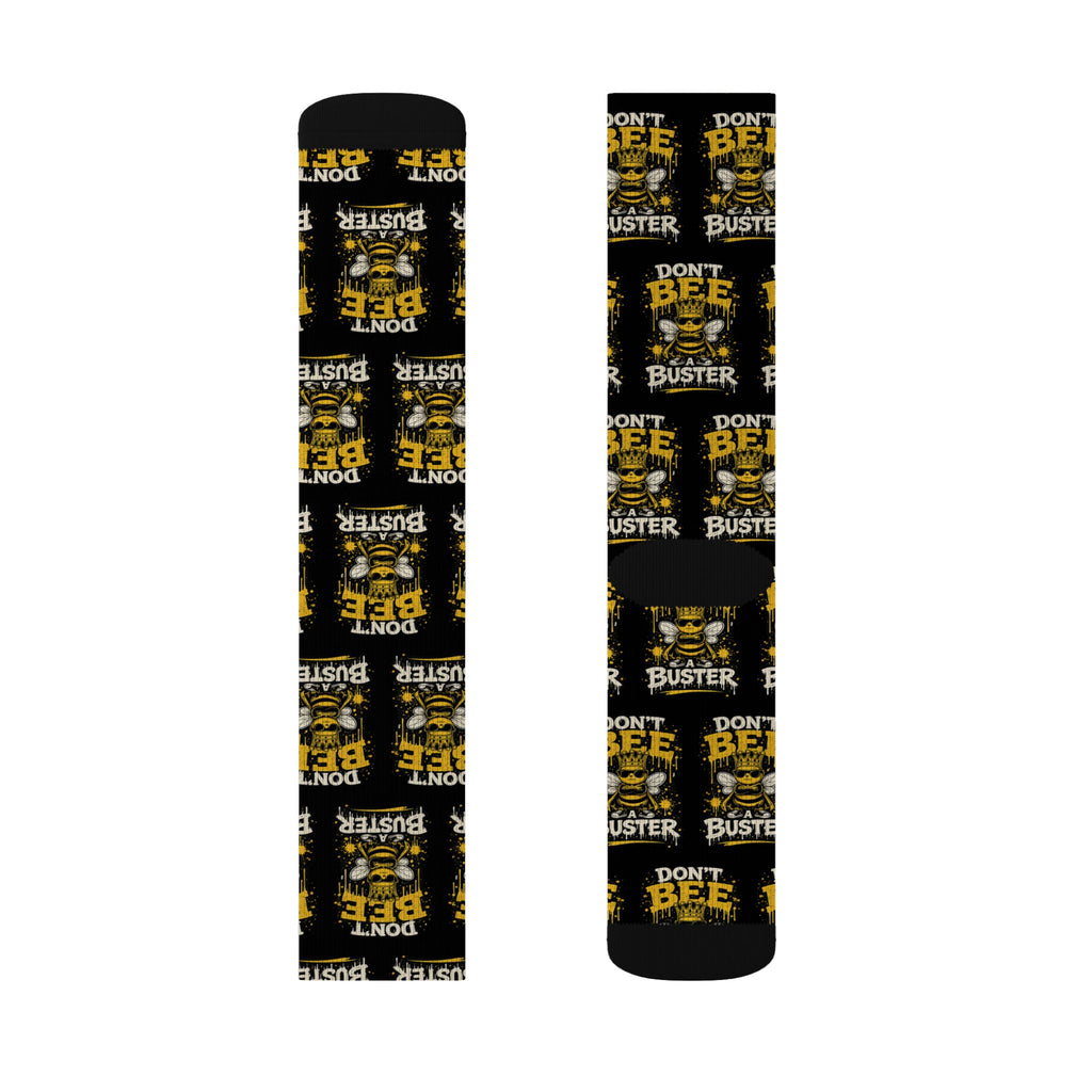 Don't Be a Bee Buster Socks — Novelty Sublimation Crew Socks with Bee Rescue Design