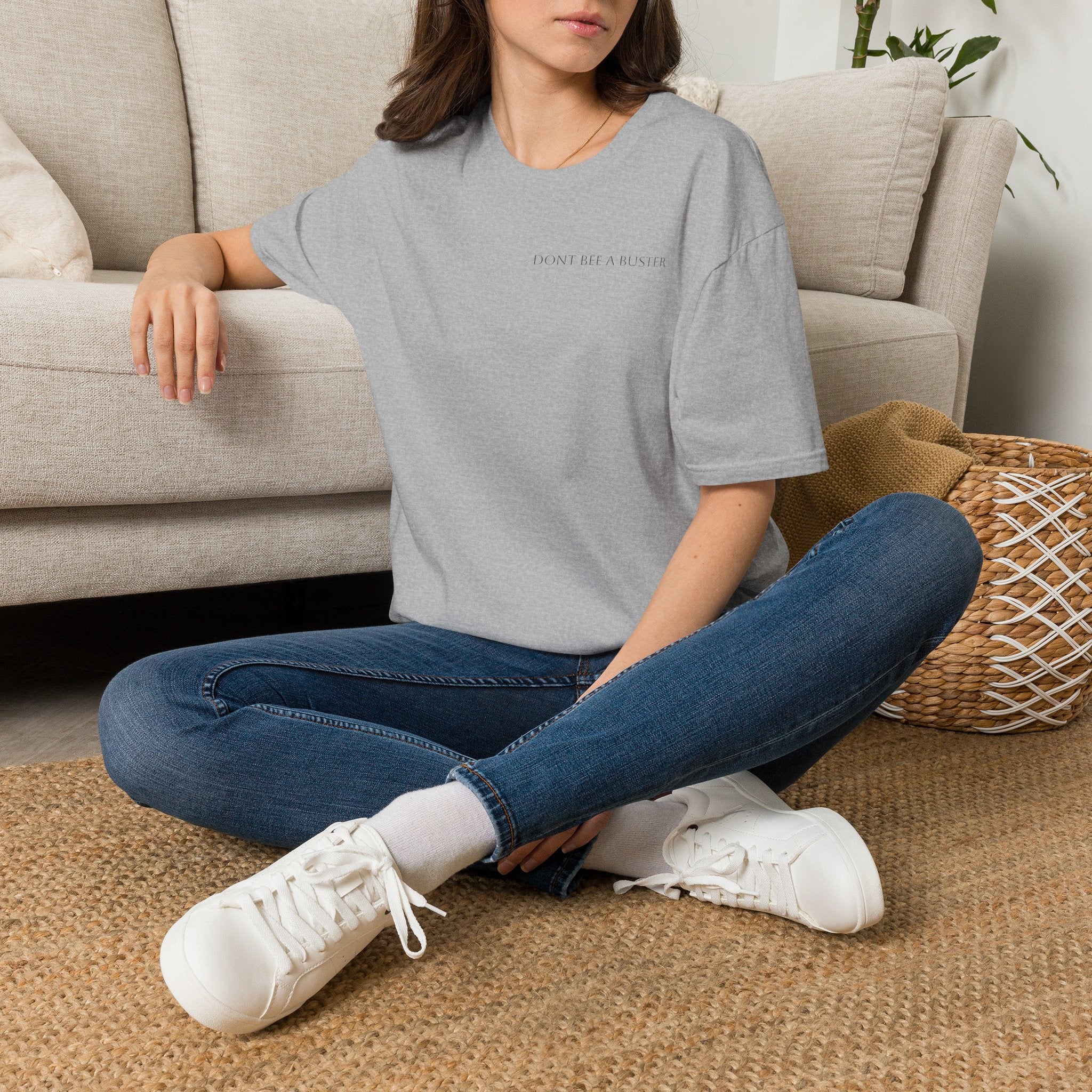Minimal 'Don't Be A Buster' Relaxed T-Shirt — Casual Everyday Tee with Subtle Text