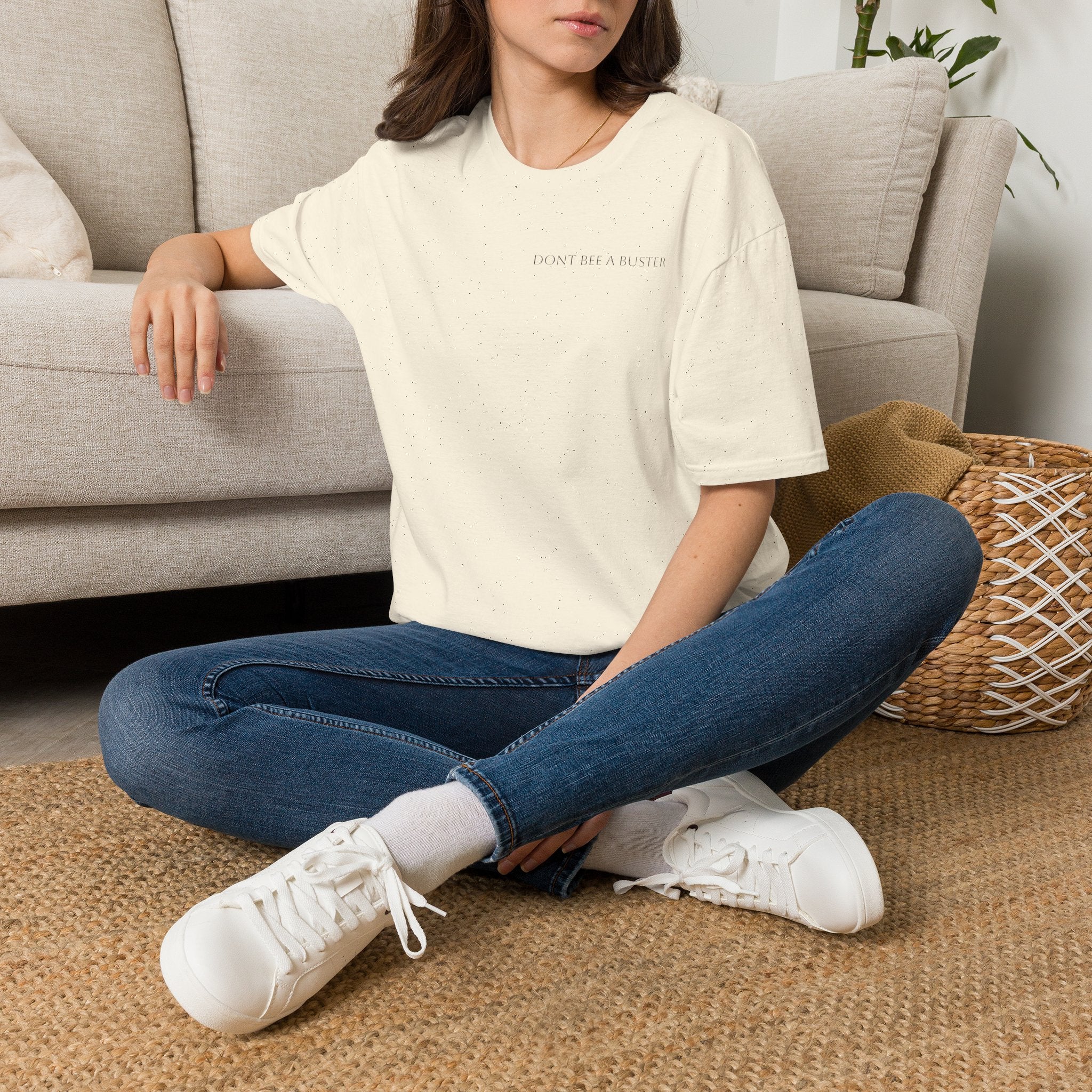 Minimal 'Don't Be A Buster' Relaxed T-Shirt — Casual Everyday Tee with Subtle Text