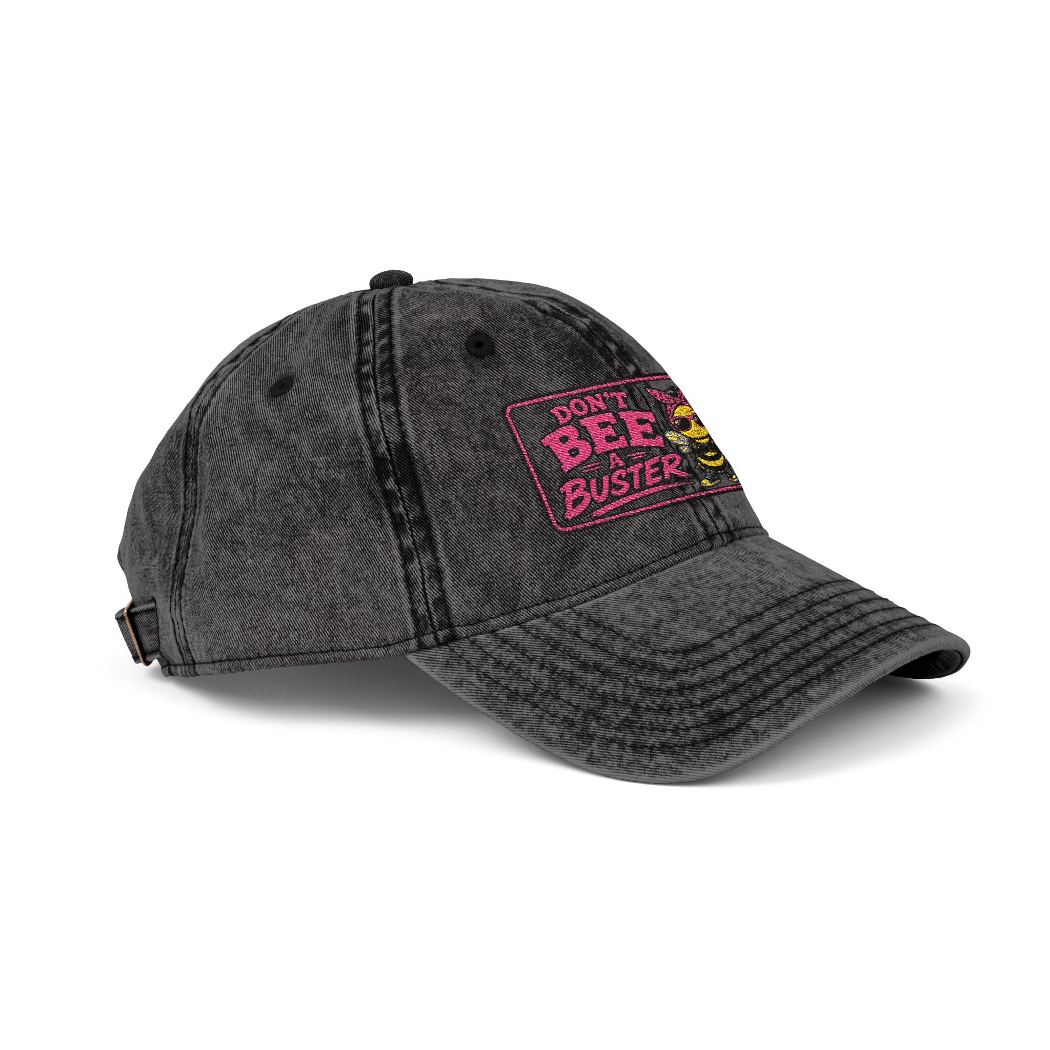 Vintage Embroidered 'DONT Bee Busters DUO' Cap – Washed Black Retro Trucker Hat