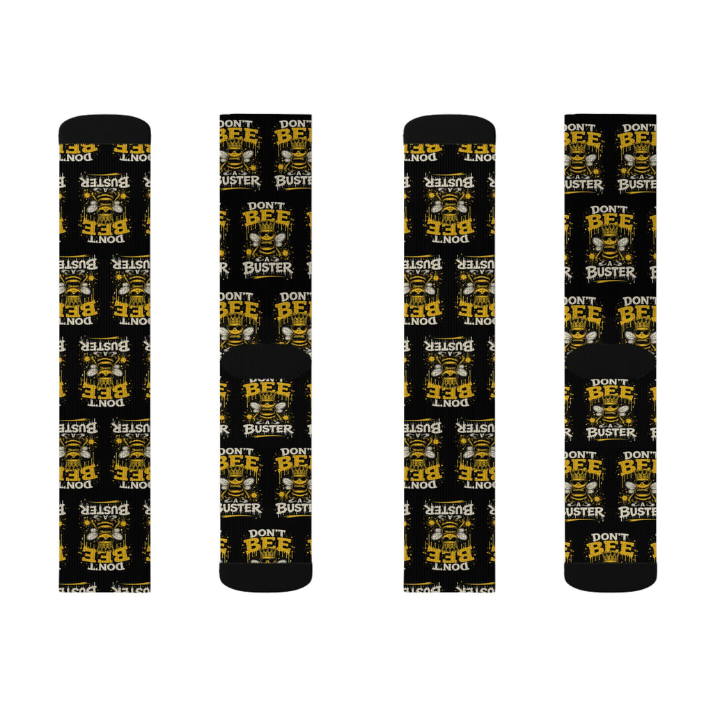 Don't Be a Bee Buster Socks — Novelty Sublimation Crew Socks with Bee Rescue Design
