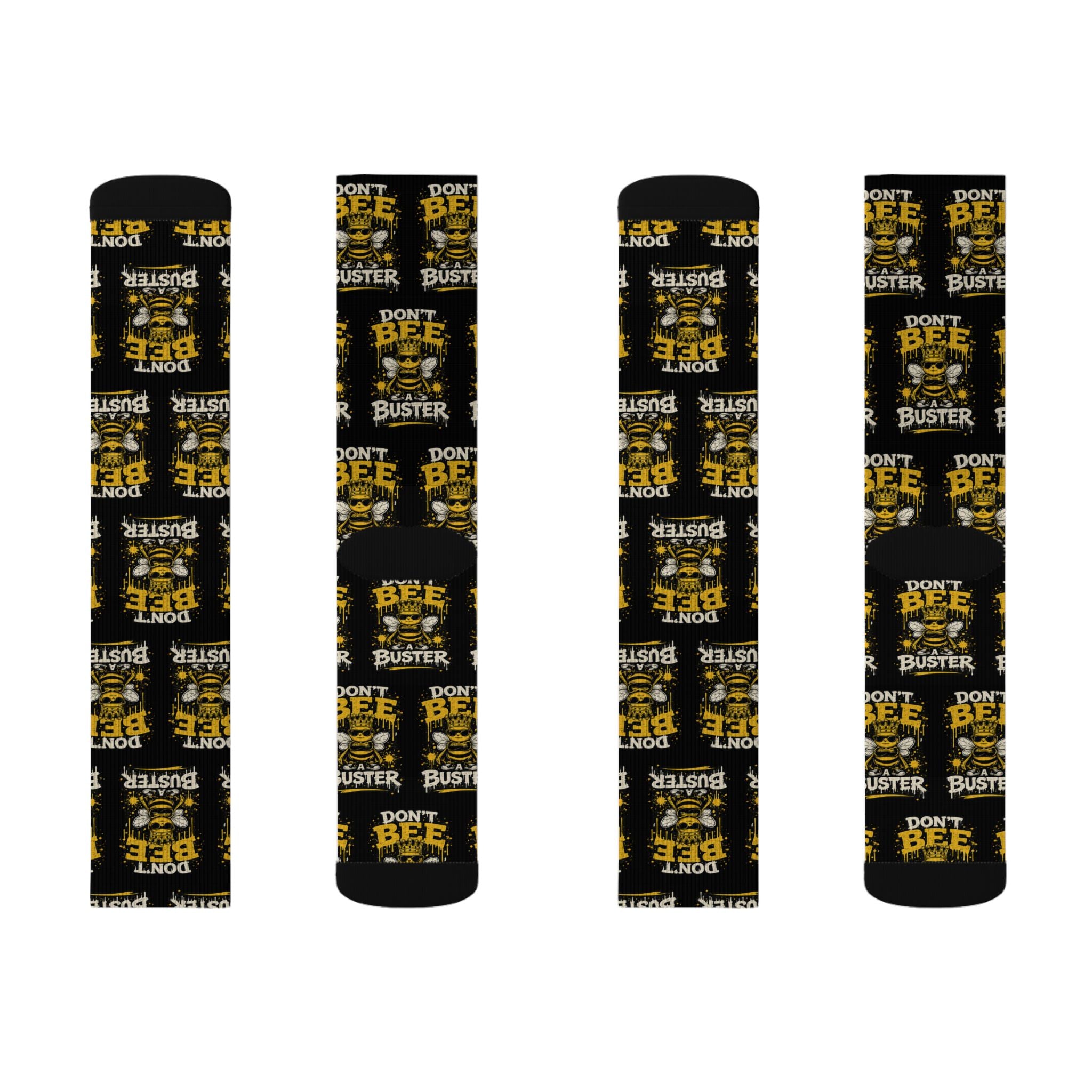 Don't Be a Bee Buster Socks — Novelty Sublimation Crew Socks with Bee Rescue Design