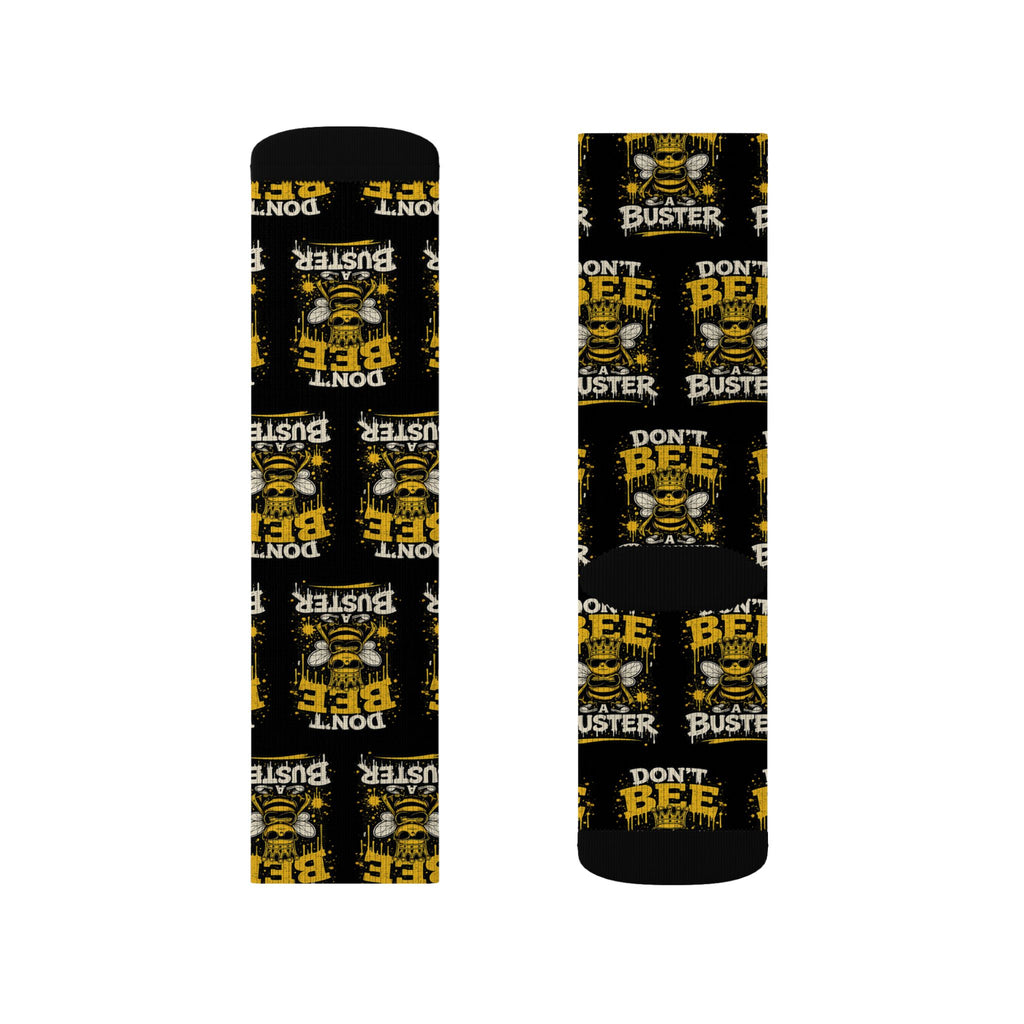 Don't Be a Bee Buster Socks — Novelty Sublimation Crew Socks with Bee Rescue Design