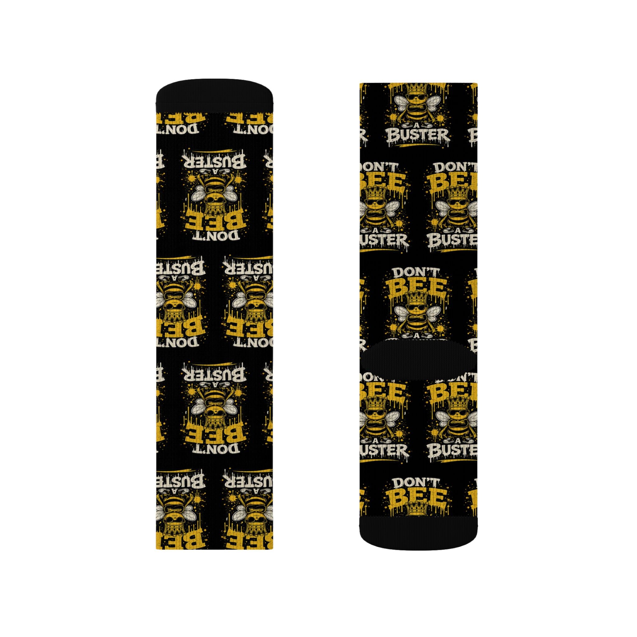 Don't Be a Bee Buster Socks — Novelty Sublimation Crew Socks with Bee Rescue Design