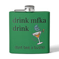 Flask — "drink mfka drink" Stainless Steel 6oz Hip Flask with Cocktail Moon Design