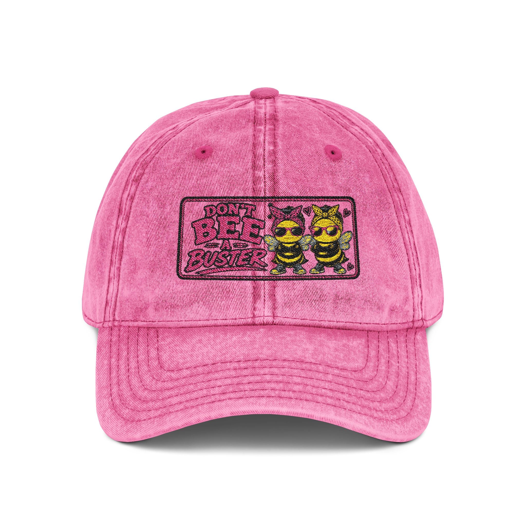 Vintage Embroidered 'DONT Bee Busters DUO' Cap – Washed Black Retro Trucker Hat