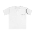Minimalist White Loose T-Shirt with Sleeve Script — 'angelations_season_2_ep.2'