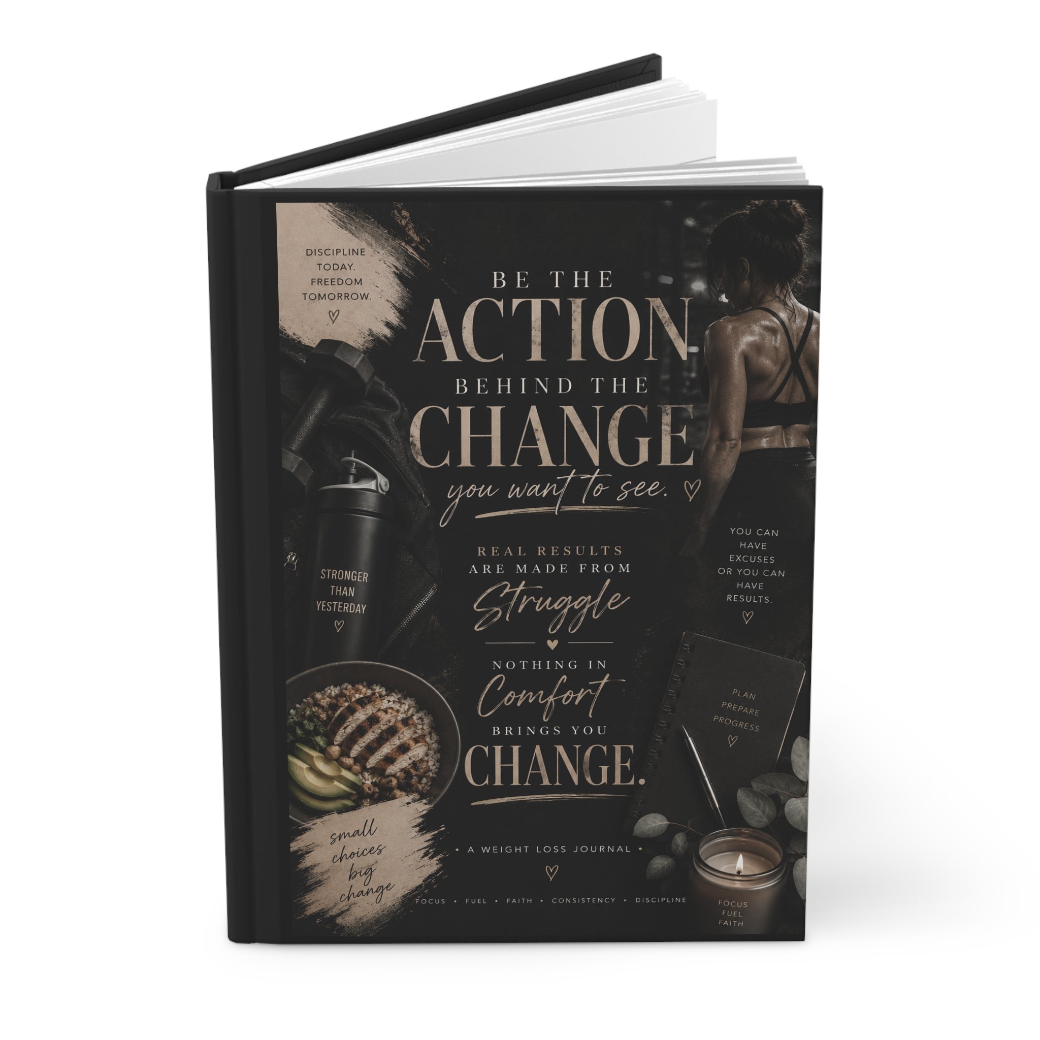 Motivational Fitness Hardcover Journal — “Be the Action Behind the Change you want to see” Matte Notebook